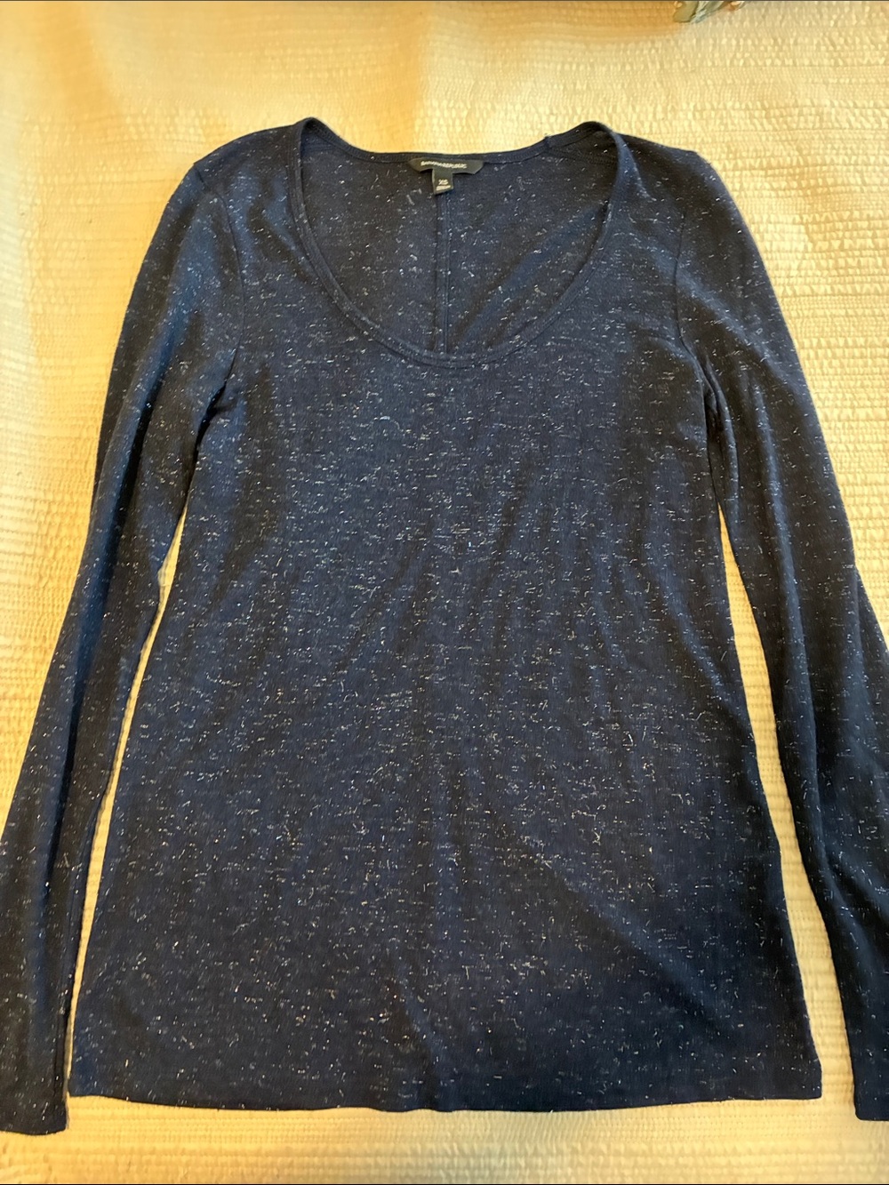Banana Republic Navy Speckled Long-Sleeve Scoop Neck Tee